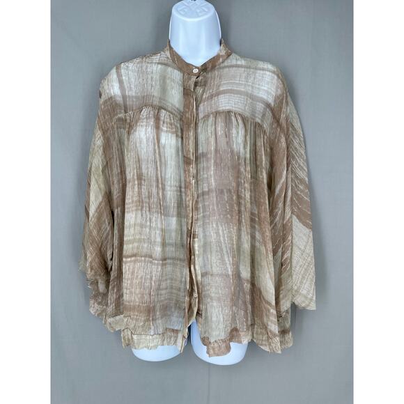 Le Lis Blanc Top Womens Small Beige Silk Flowy Sheer Button Lagenlook Luxury - Picture 1 of 8